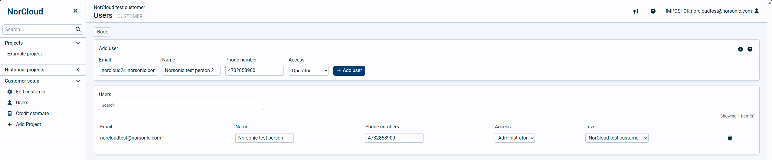 Add new users and see a list of users belonging to current customer Add new users and see a list of users belonging to current customer