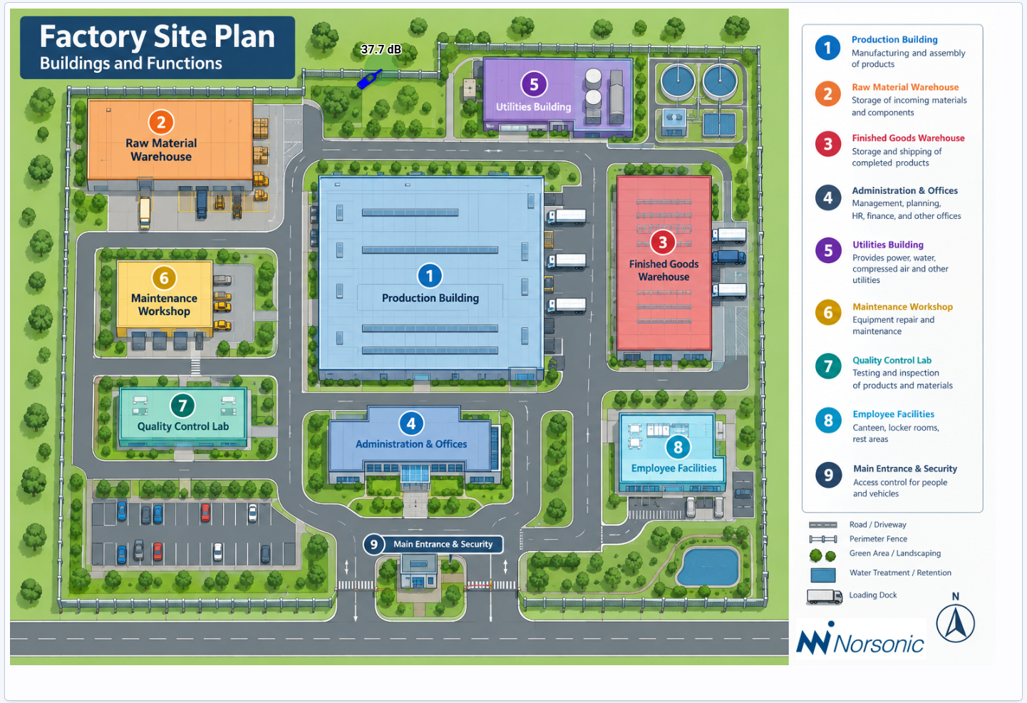 Example of a image viewer showing a factory plan and the placement of a measurement instrument. Example of a image viewer showing a factory plan and the placement of a measurement instrument.