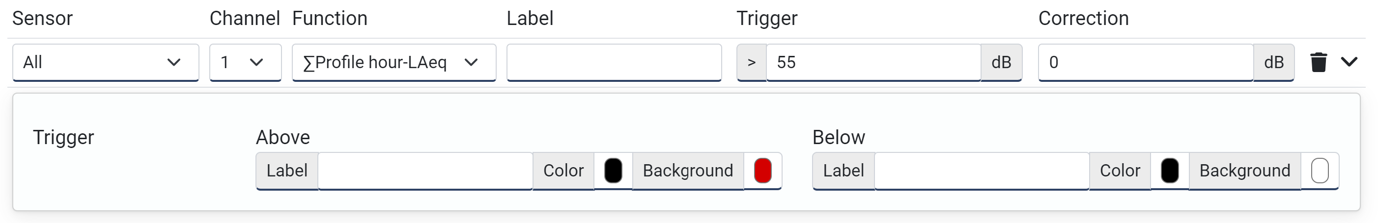 Report designer table trigger settings