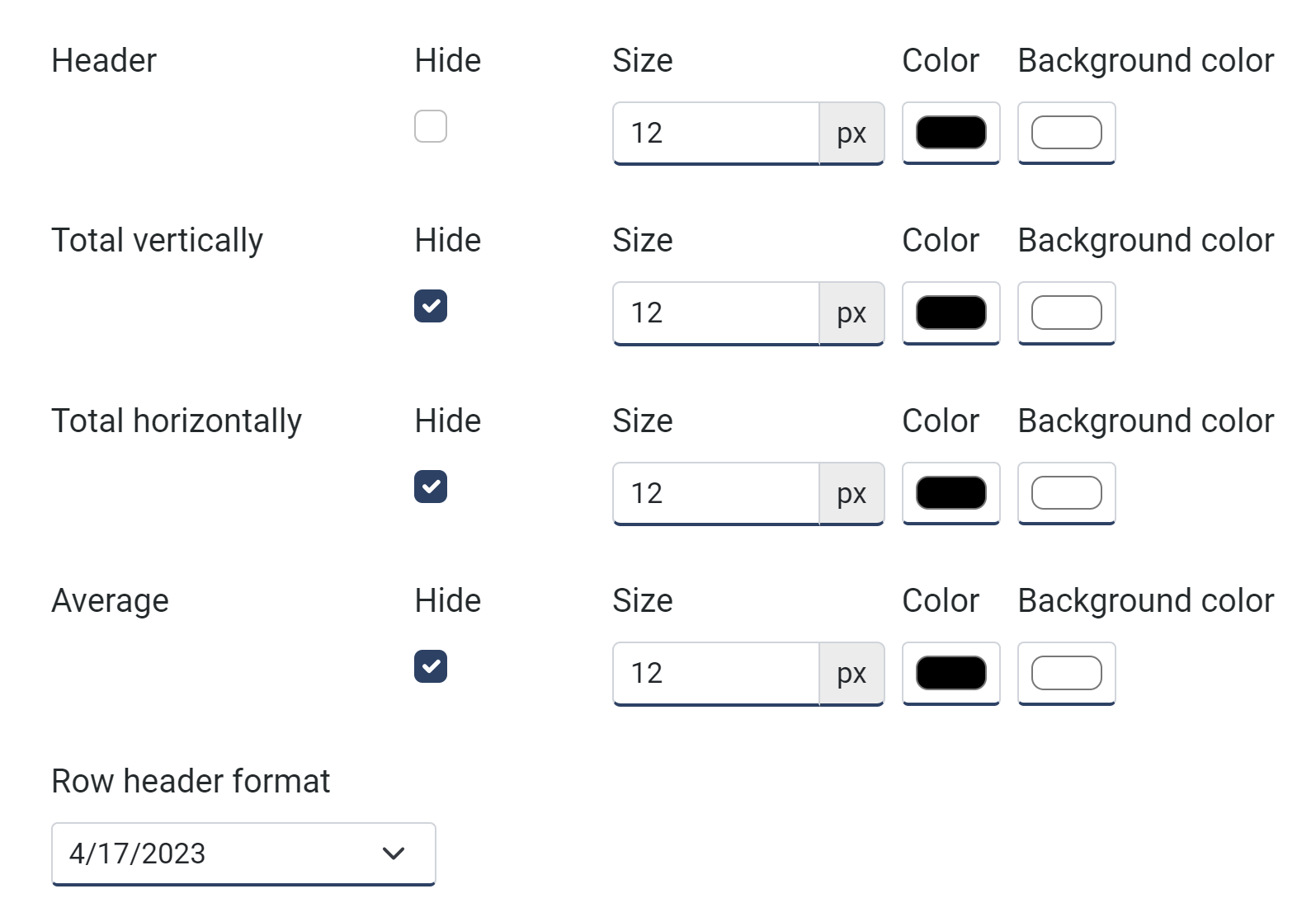 Report designer table layout options